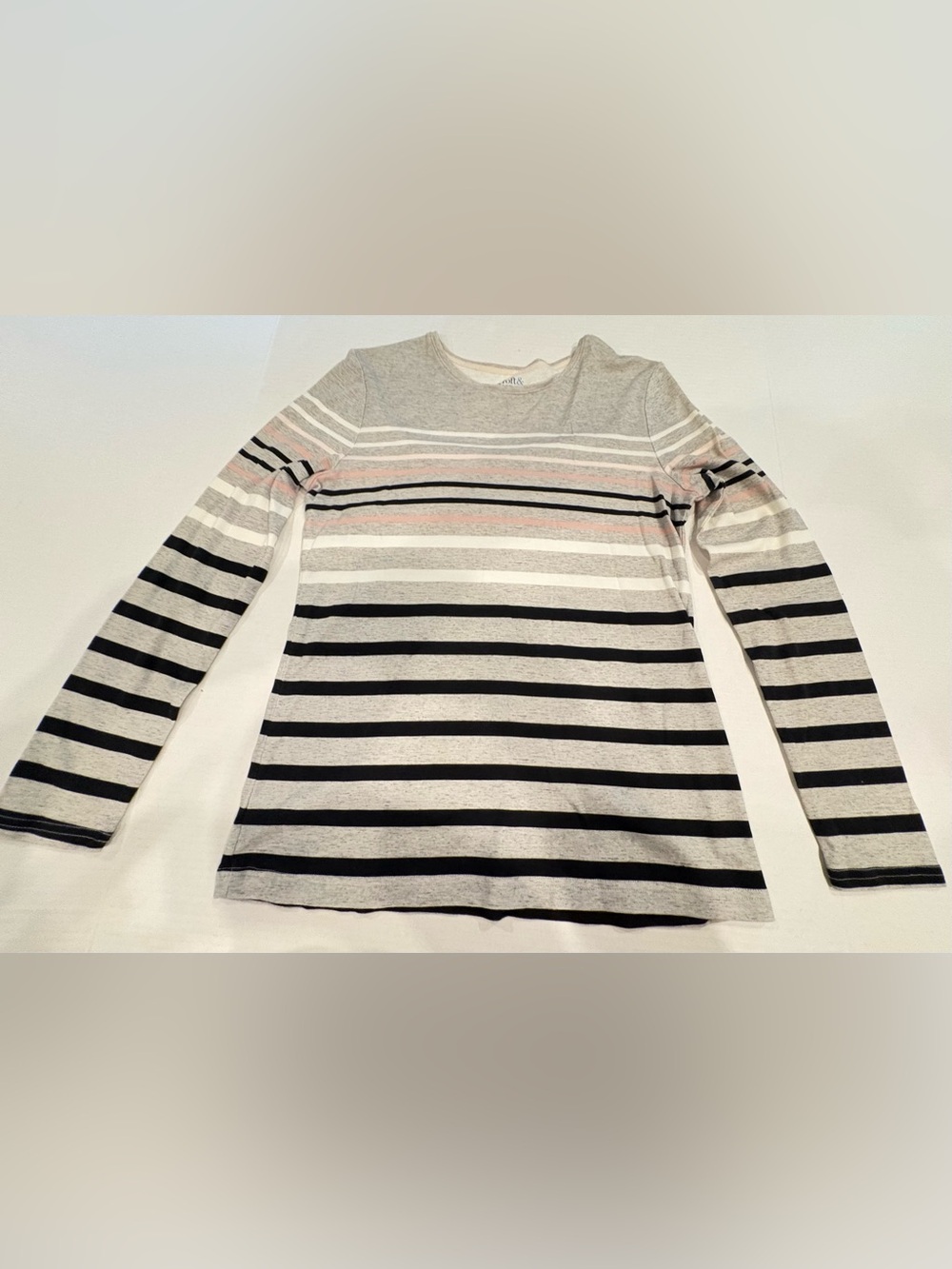 croft & barrow Gray, Black & Light Pink Striped Long Sleeve Tee